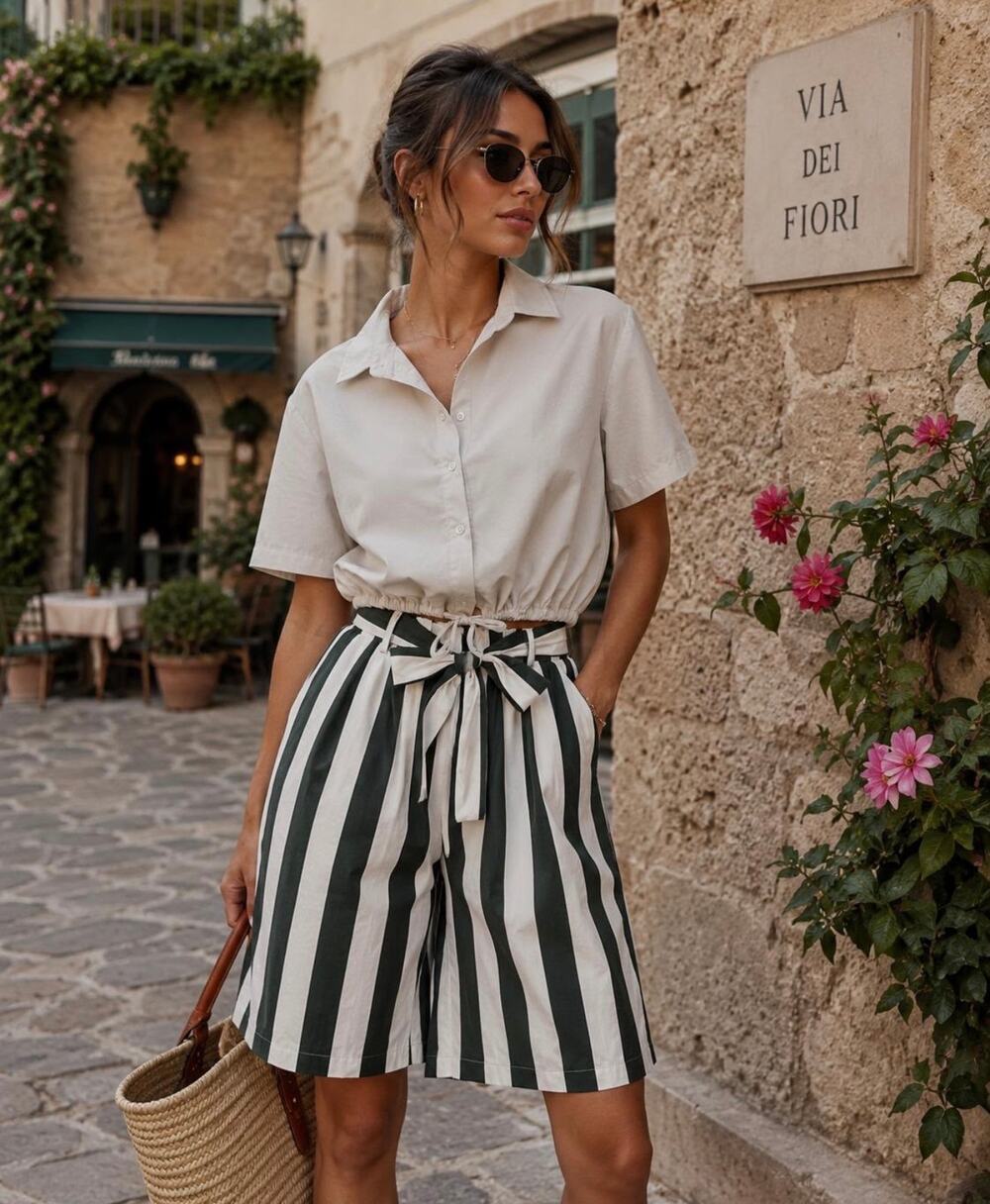 Made in Italy 100 % Cotton Stripe Short Set (Bermuda Style)